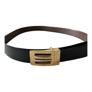 Elegant Black and Brown Men's Belt with Gold and silver toned Buckle